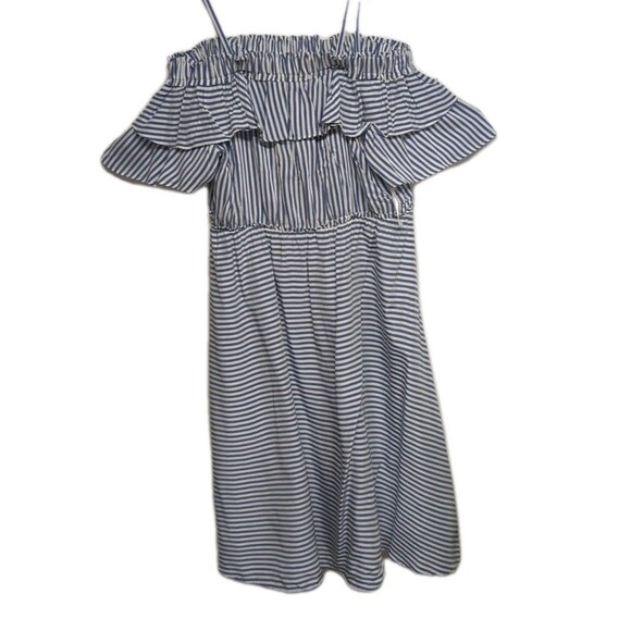 NEW LOFT Large Midi Ruffles Off Shoulders Short Sleeves Stripes Summer Vacation - Picture 3 of 13